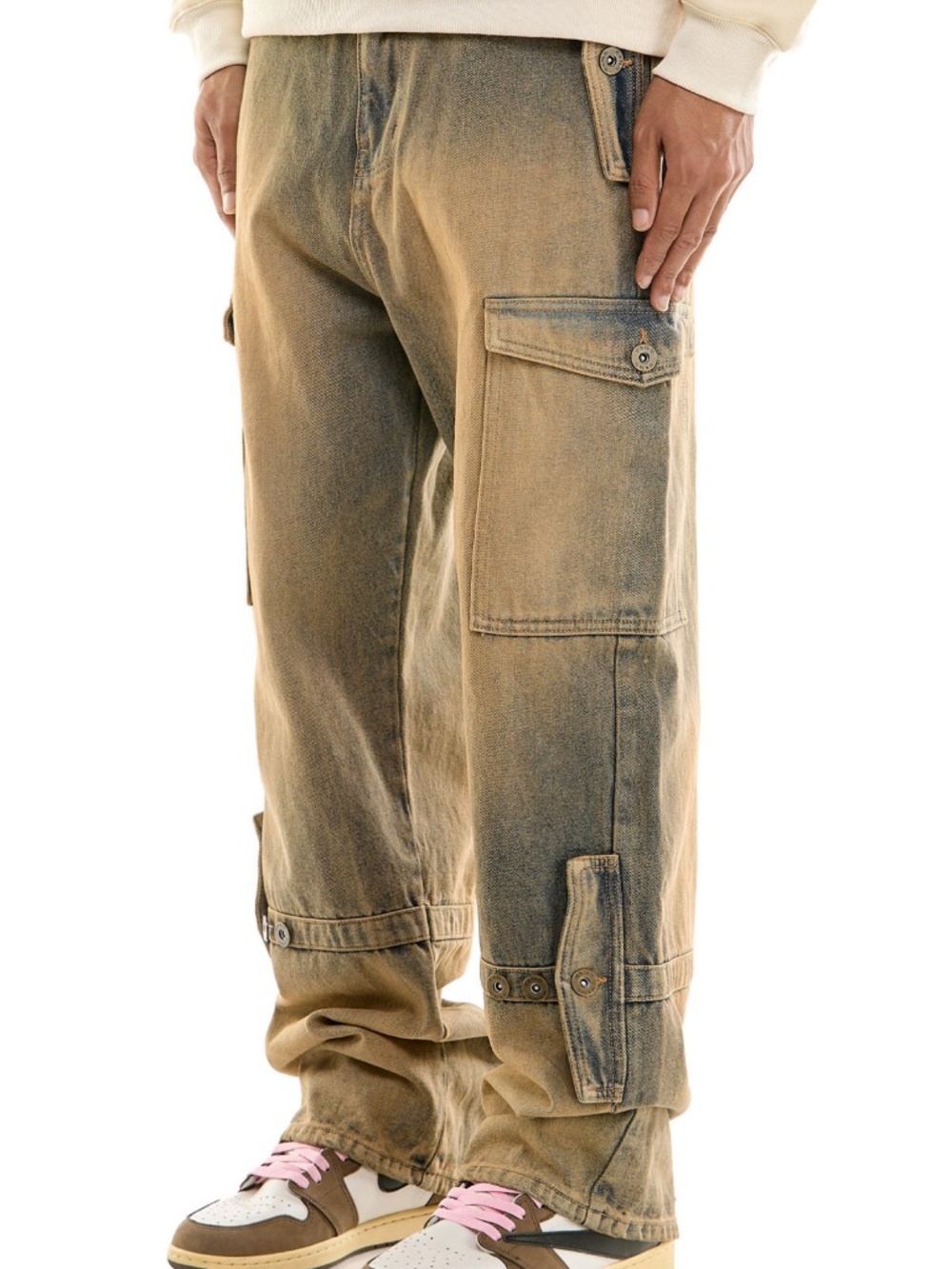 KDNK Men's ADV Baggy Cargo Jean Size 28 Tinted Blue